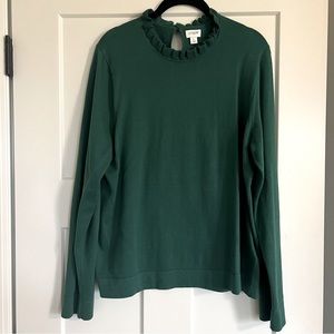 Green j crew ruffle neck sweater L